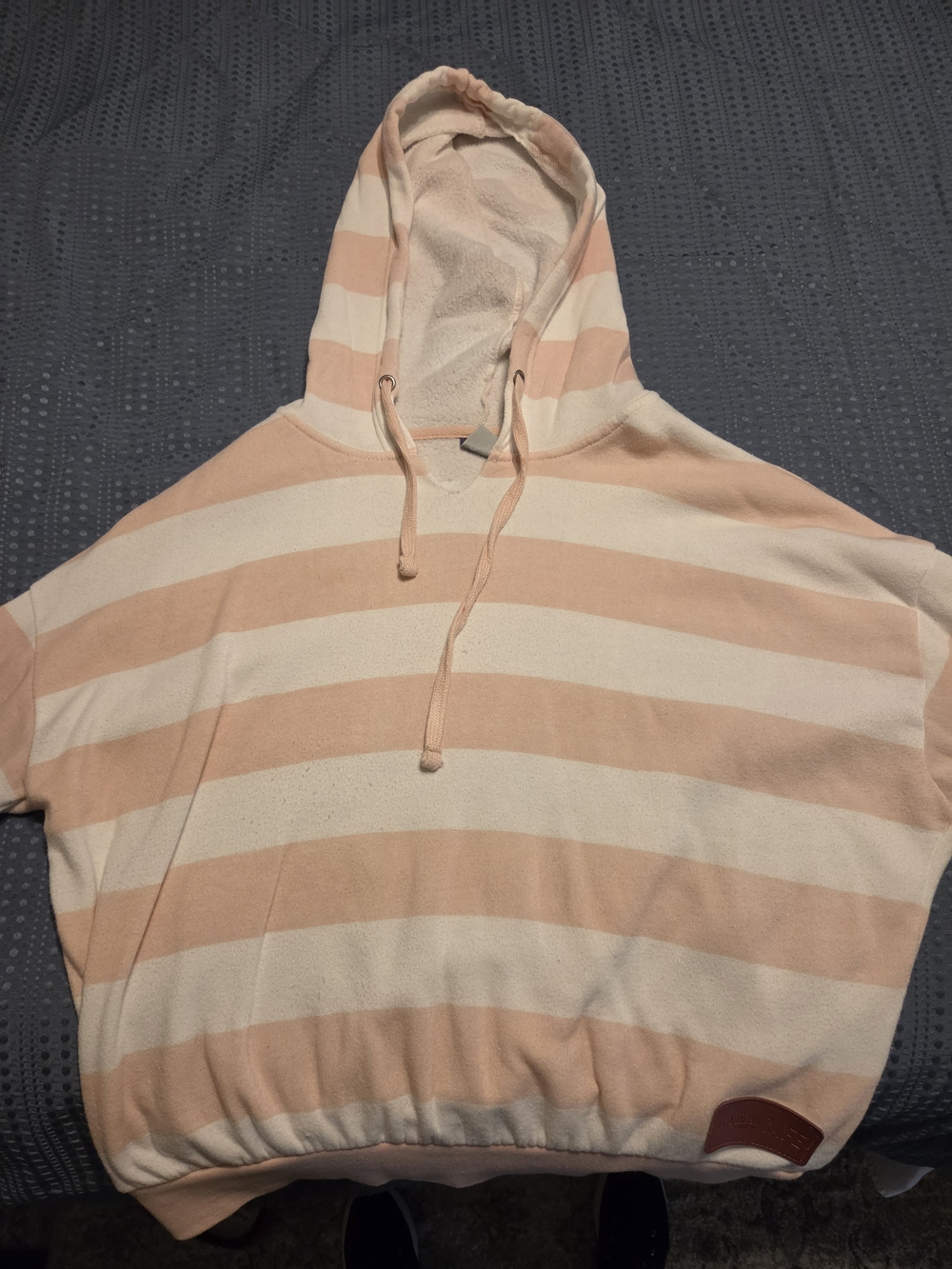 MV Sport Peach & Cream Striped Hooded Pullover